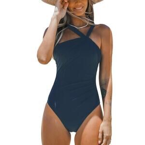 Cupshe Navy Blue Brazilian Obsession Asymmetrical One Piece Swimsuit Small